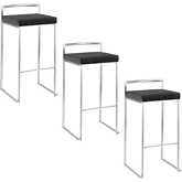 Fuji 30" Stackable Bar Stool & Black Leatherette (Set of 3)